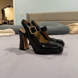 Black Patent Leather Slingback Heels